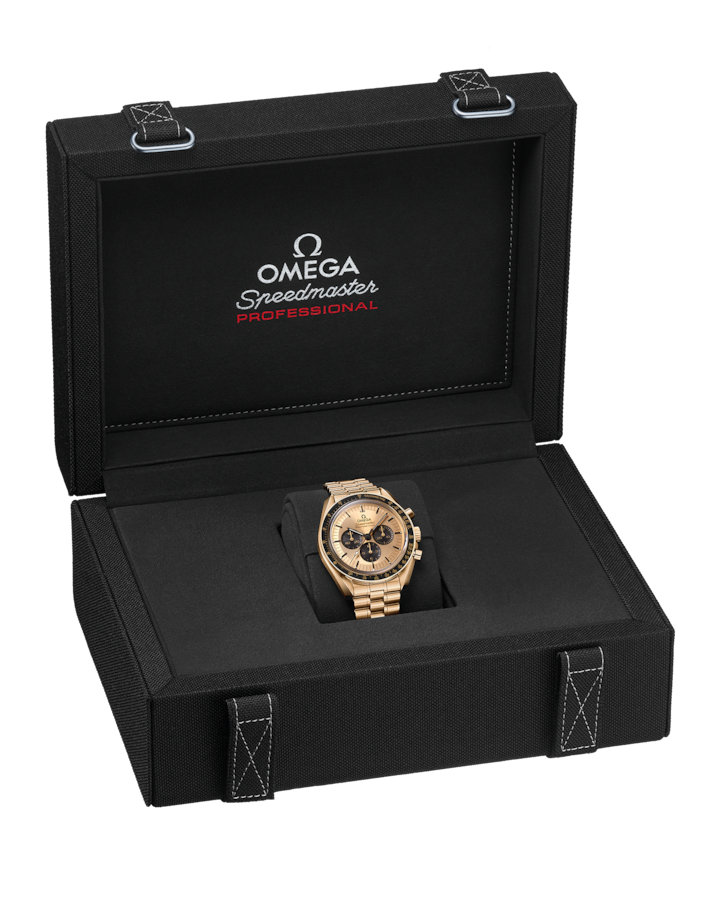 A- Speedmaster Moonwatch Professional 42 mm, Moonshine™ gold on Moonshine™ gold