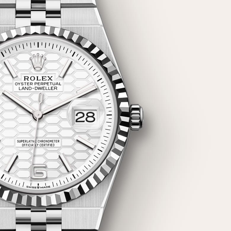 Rolex Land-Dweller 36 Oyster, 36 mm, Oystersteel and white gold