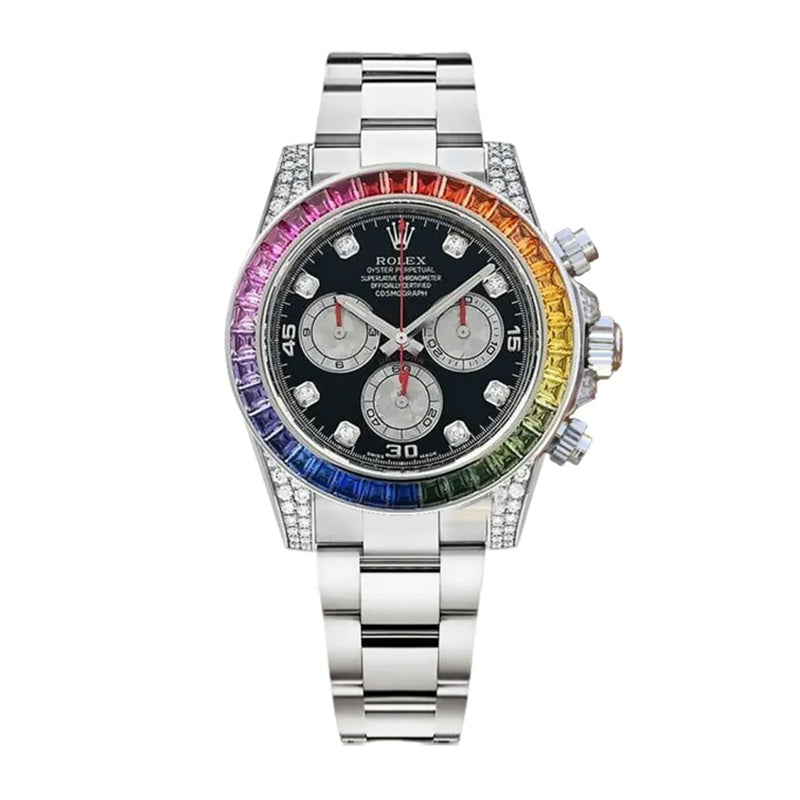 Cosmograph Daytona Rainbow White Gold Black Dial with Diamond Bezel