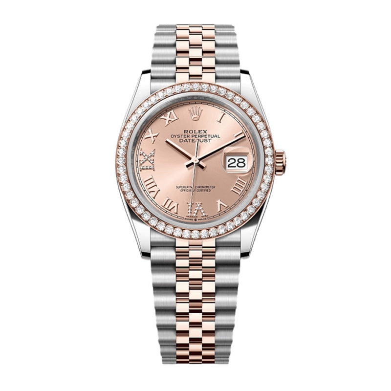 Datejust 36 Oyster, 36 mm, Oystersteel, Everose gold and diamonds