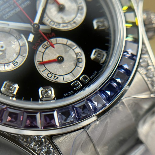 Cosmograph Daytona Rainbow White Gold Black Dial with Diamond Bezel