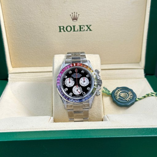 Cosmograph Daytona Rainbow White Gold Black Dial with Diamond Bezel