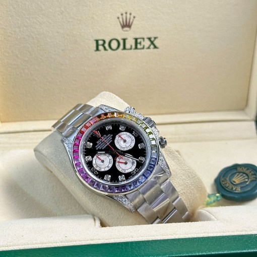 Cosmograph Daytona Rainbow White Gold Black Dial with Diamond Bezel
