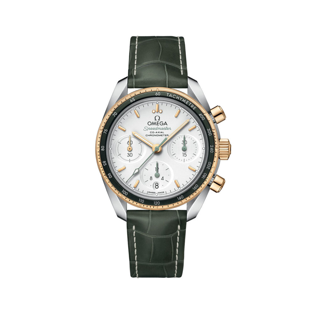 Speedmaster 38 38 mm, yellow gold on leather strap