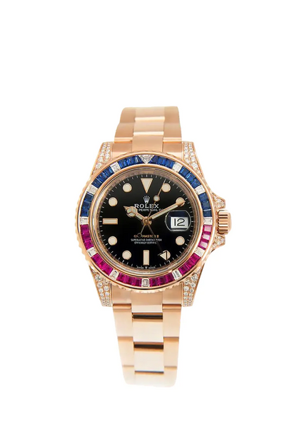 Rolex GMT – Master II GOLDEN BLUE / RED DIAMOND BLACK DIAL 40MM