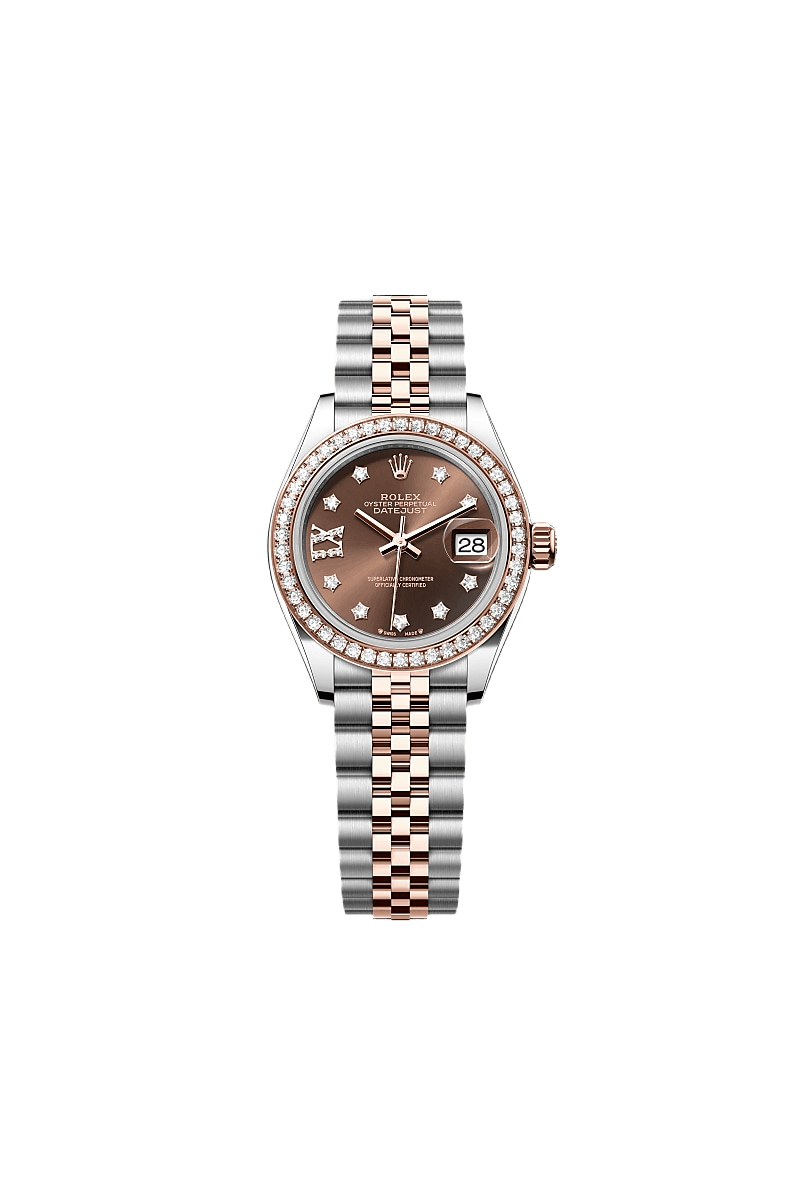 Rolex Lady-Datejust Oyster, 28 mm, Oystersteel, Everose gold and diamonds