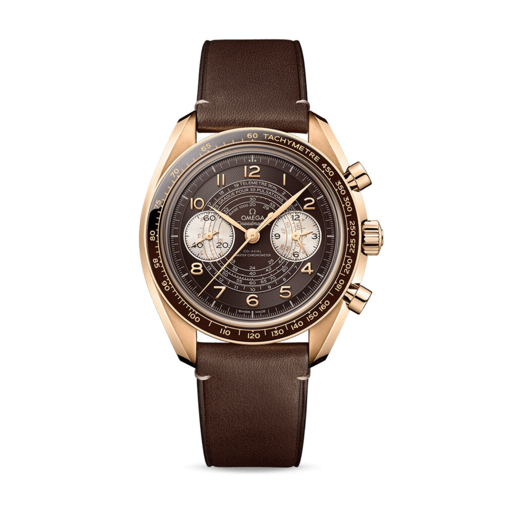 Speedmaster Chronoscope 43 mm, Bronze gold on leather strap