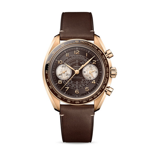 Speedmaster Chronoscope 43 mm, Bronze gold on leather strap