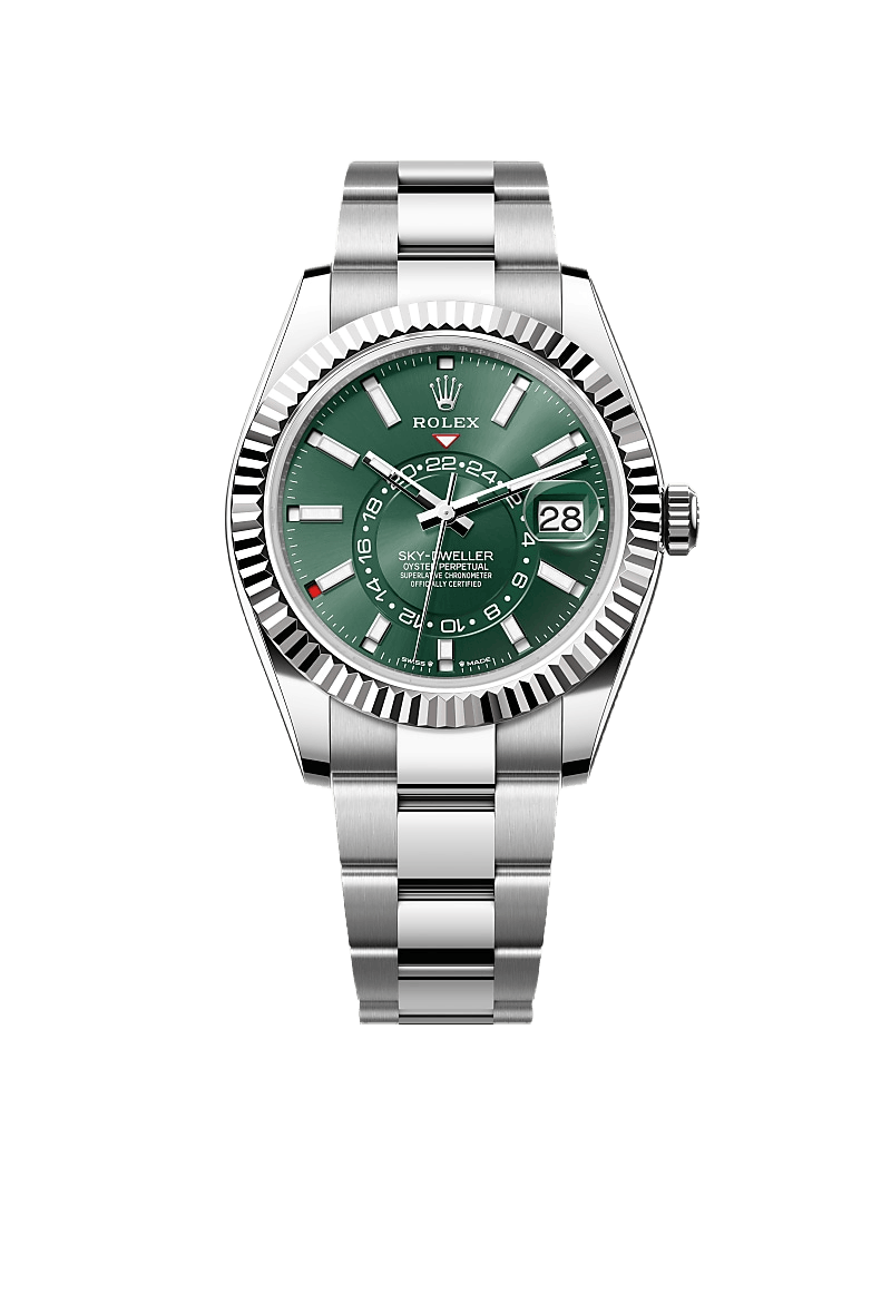 A- Rolex Sky-Dweller Stainless Steel, Green Index Dial, 42 mm