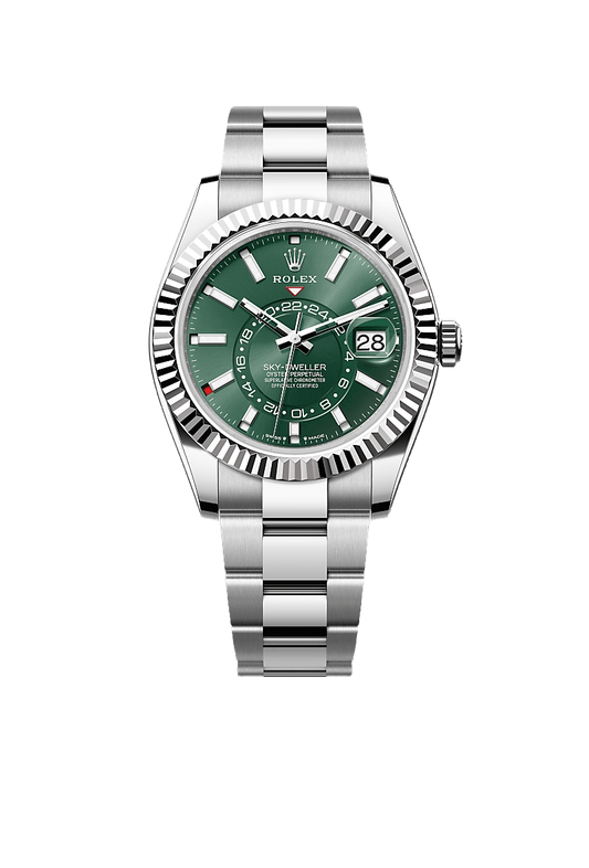 A- Rolex Sky-Dweller Stainless Steel, Green Index Dial, 42 mm