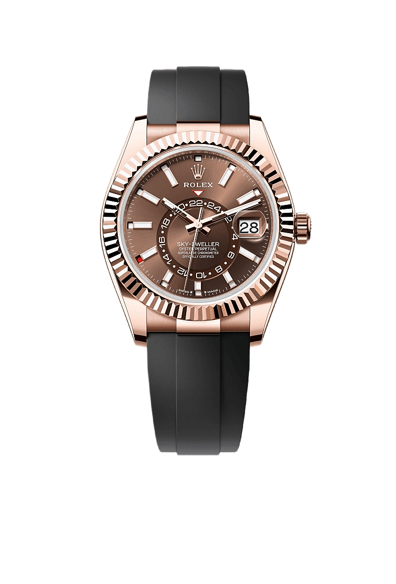 C Rolex Sky-Dweller 18K Rose Gold, Chocolate Index Dial, Oysterflex Bracelet, 42 mm
