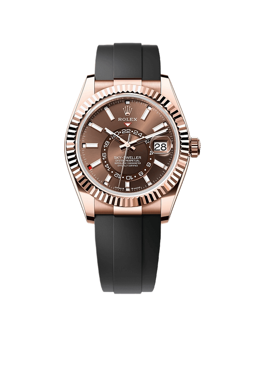 C Rolex Sky-Dweller 18K Rose Gold, Chocolate Index Dial, Oysterflex Bracelet, 42 mm