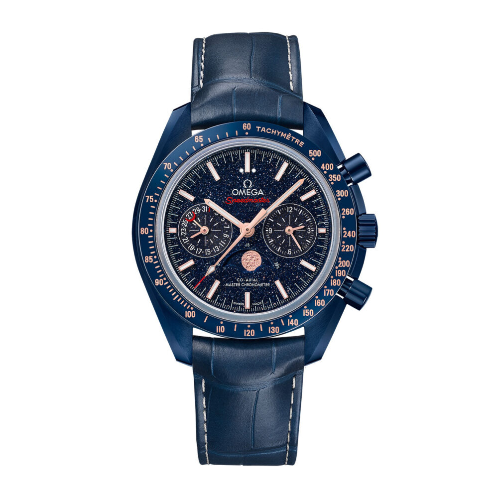 Speedmaster Moonphase 44.25 mm, blue ceramic on leather strap