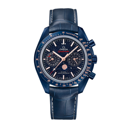 Speedmaster Moonphase 44.25 mm, blue ceramic on leather strap