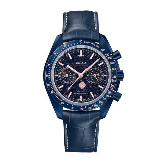 Speedmaster Moonphase 44.25 mm, blue ceramic on leather strap