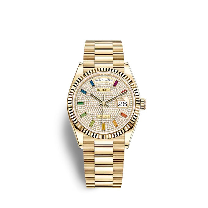 Rolex Day-Date 40 “Rainbow Paved Diamond Dial” in Yellow Gold