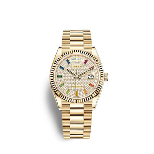 Rolex Day-Date 40 “Rainbow Paved Diamond Dial” in Yellow Gold