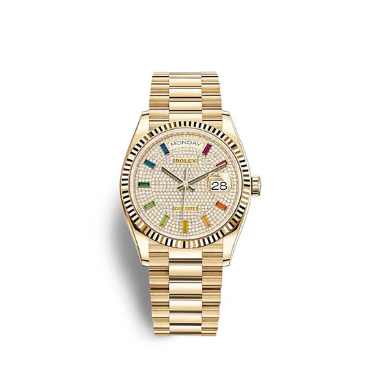 Rolex Day-Date 40 “Rainbow Paved Diamond Dial” in Yellow Gold