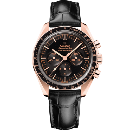 Speedmaster Moonwatch Professional 42 mm, Sedna™ gold on leather strap
