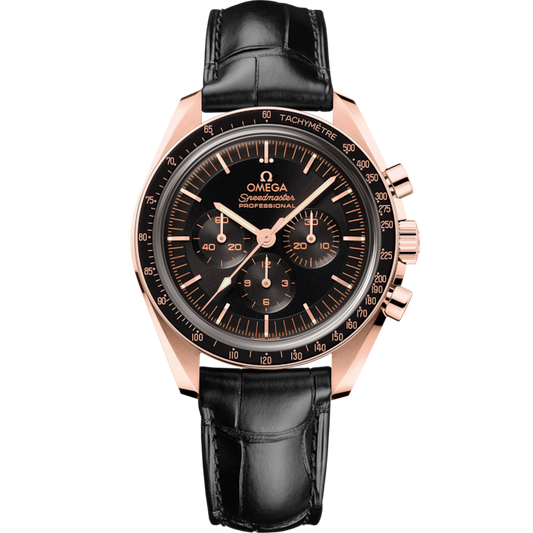 Speedmaster Moonwatch Professional 42 mm, Sedna™ gold on leather strap