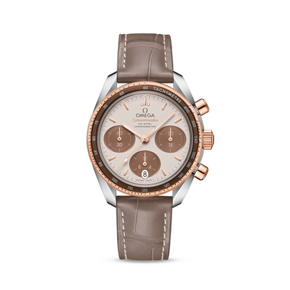 Speedmaster 38 38 mm, steel ‑ Sedna™ gold on leather strap