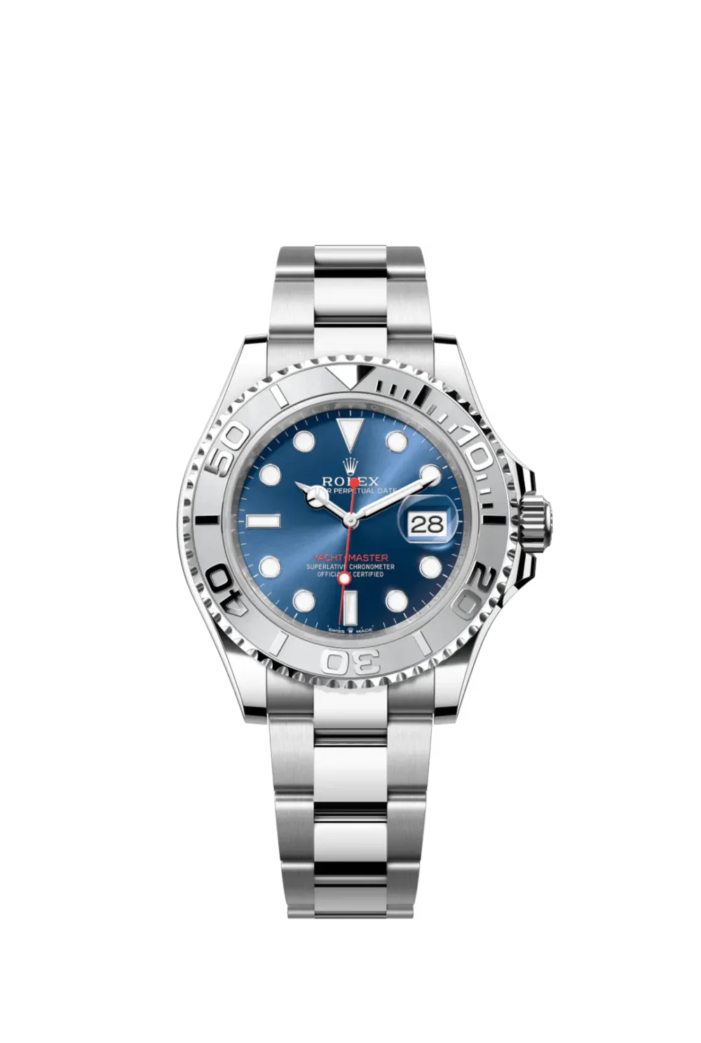 The Oyster Perpetual Yacht-Master 40 in platinum and Oystersteel with an Oyster bracelet