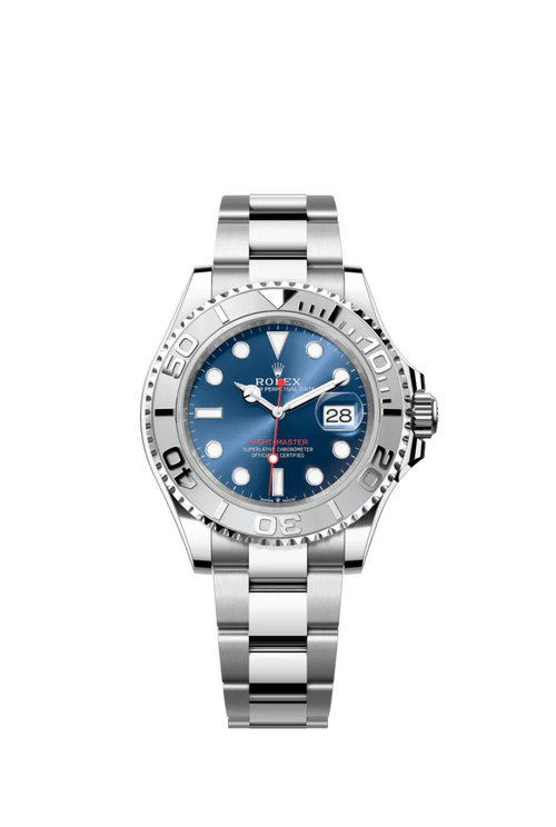 The Oyster Perpetual Yacht-Master 40 in platinum and Oystersteel with an Oyster bracelet