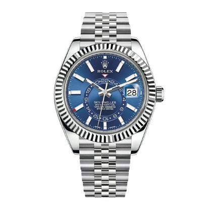 B- Rolex Sky-Dweller Stainless Steel, Blue Index Dial, 42 mm