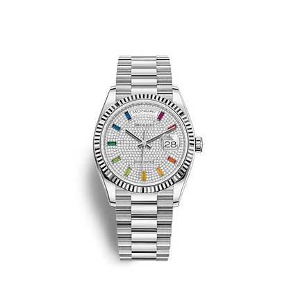 Rolex Day-Date 40 “Rainbow Diamond Pavé Dial” in White Gold