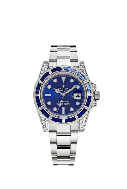 Rolex Submariner Date 18K White Gold Diamonds Sapphires 40MM