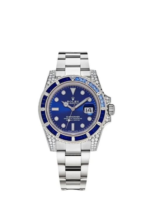 Rolex Submariner Date 18K White Gold Diamonds Sapphires 40MM