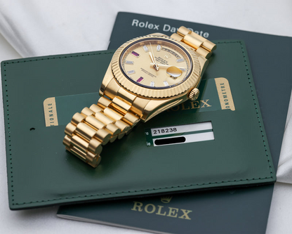 Rolex Day-Date II 218238 Full Set Factory Ruby Baguette Dial