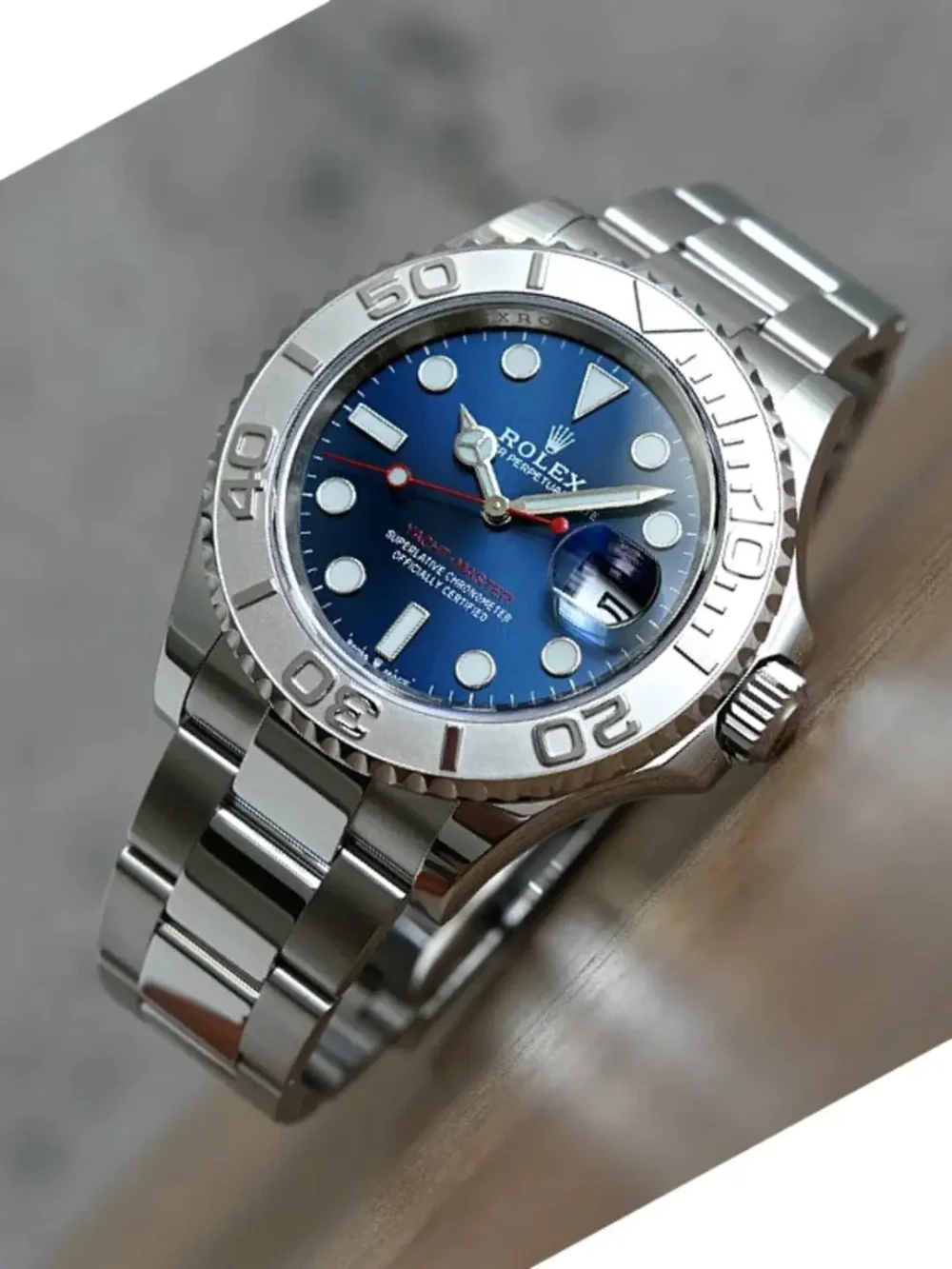 The Oyster Perpetual Yacht-Master 40 in platinum and Oystersteel with an Oyster bracelet