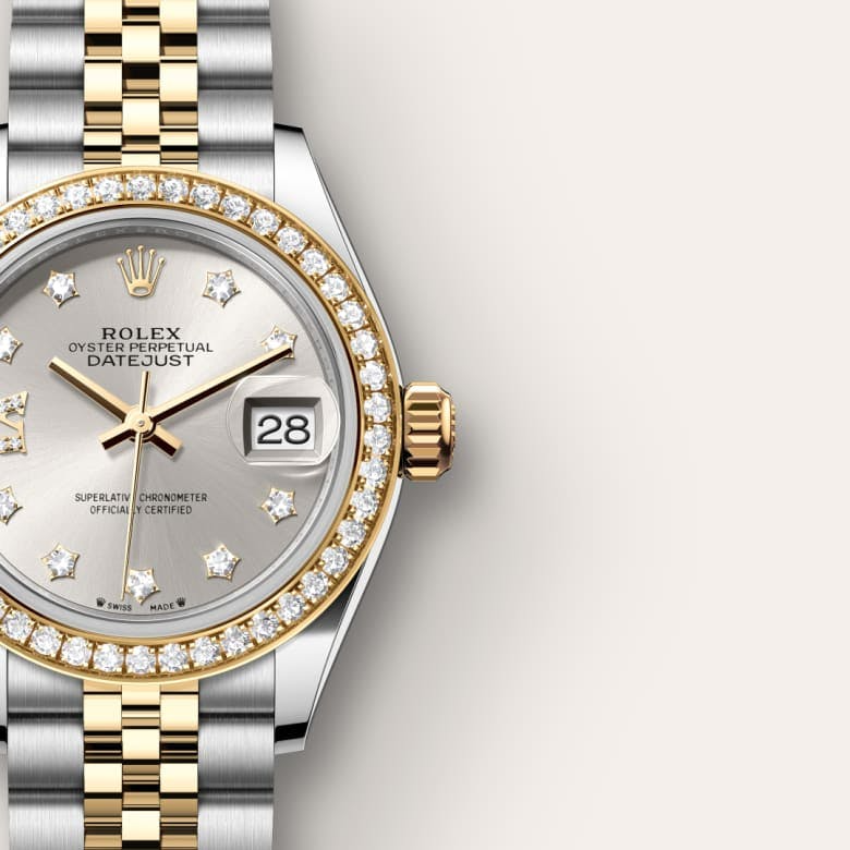 Rolex Lady-Datejust Oyster, 28 mm, Oystersteel, yellow gold and diamonds