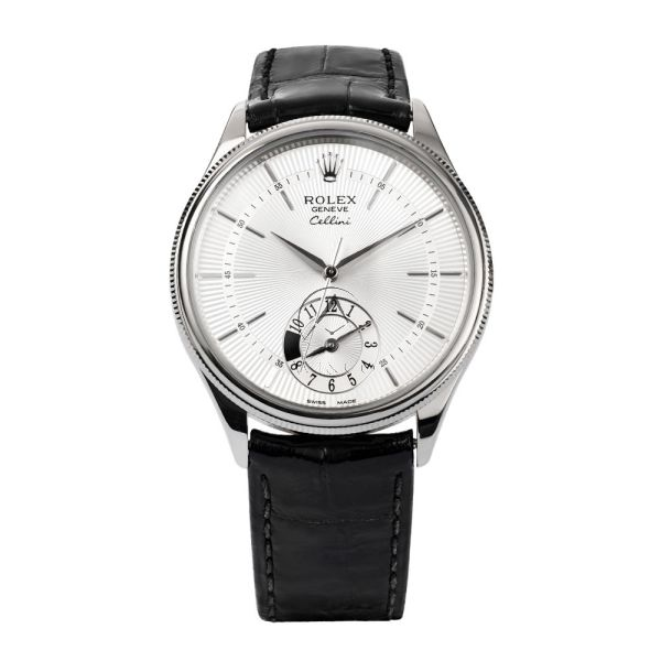 Rolex Cellini 50529, Dual Time, 18K White Gold, Silver Dial