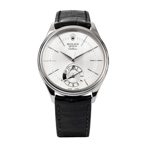 Rolex Cellini 50529, Dual Time, 18K White Gold, Silver Dial