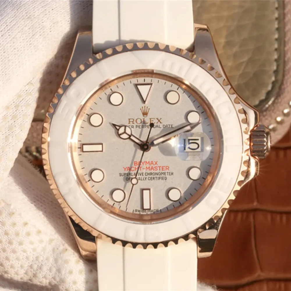 The Oyster Perpetual Yacht-Master Baymax Rose Gold Mix White Rubber Strap 40mm