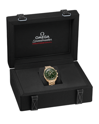 Speedmaster Moonwatch Professional 42 mm, Sedna™ gold on leather strap