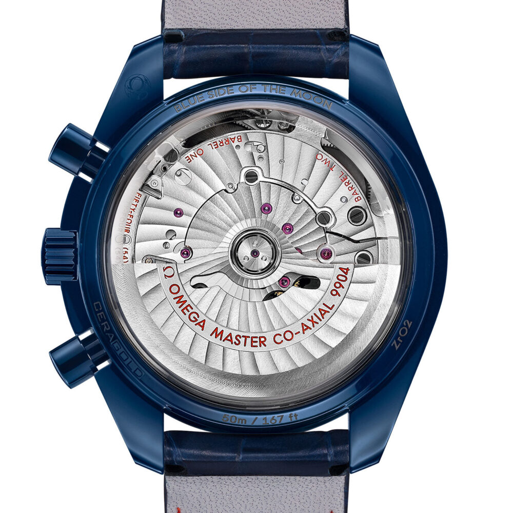 Speedmaster Moonphase 44.25 mm, blue ceramic on leather strap
