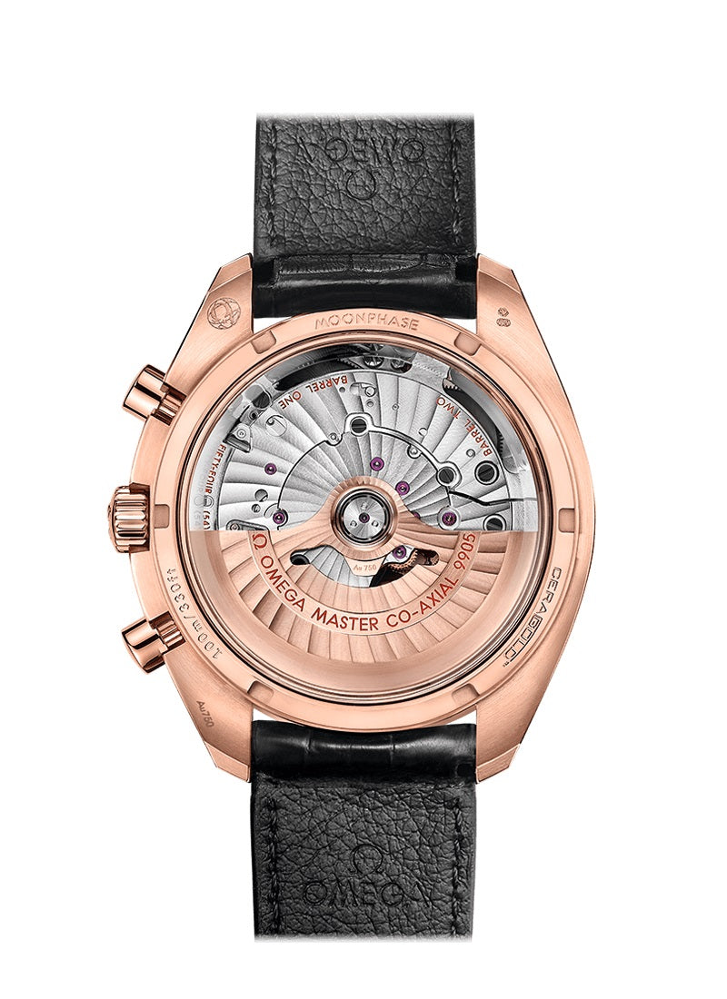 Speedmaster Moonphase 44.25 mm, Sedna™ gold on leather strap