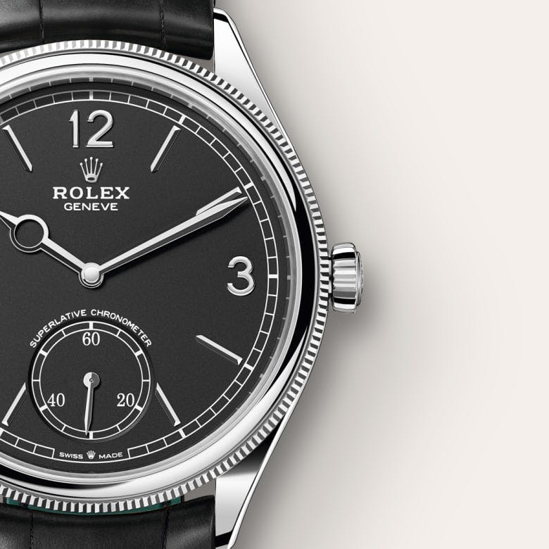 Rolex 1908 39 mm, 18 kt white gold, polished finish