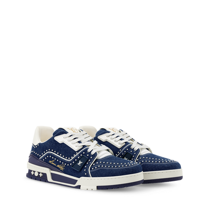 Louis Vuitton LV Trainer Indigo Blue Denim Sneakers with Swarovski™ Pearls
