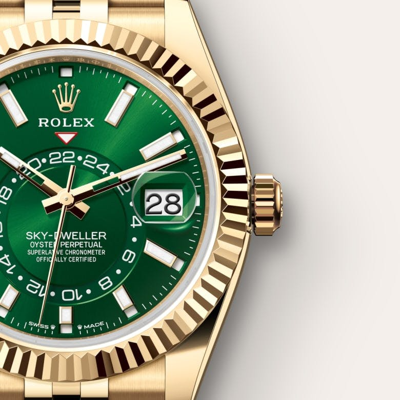 A Rolex Sky-Dweller 42mm18ct Yellow Gold Green Dial