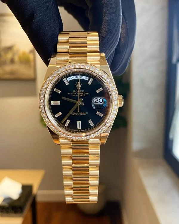 Rolex Day-Date 40 Yellow Gold Diamond Bezel – President Bracelet
