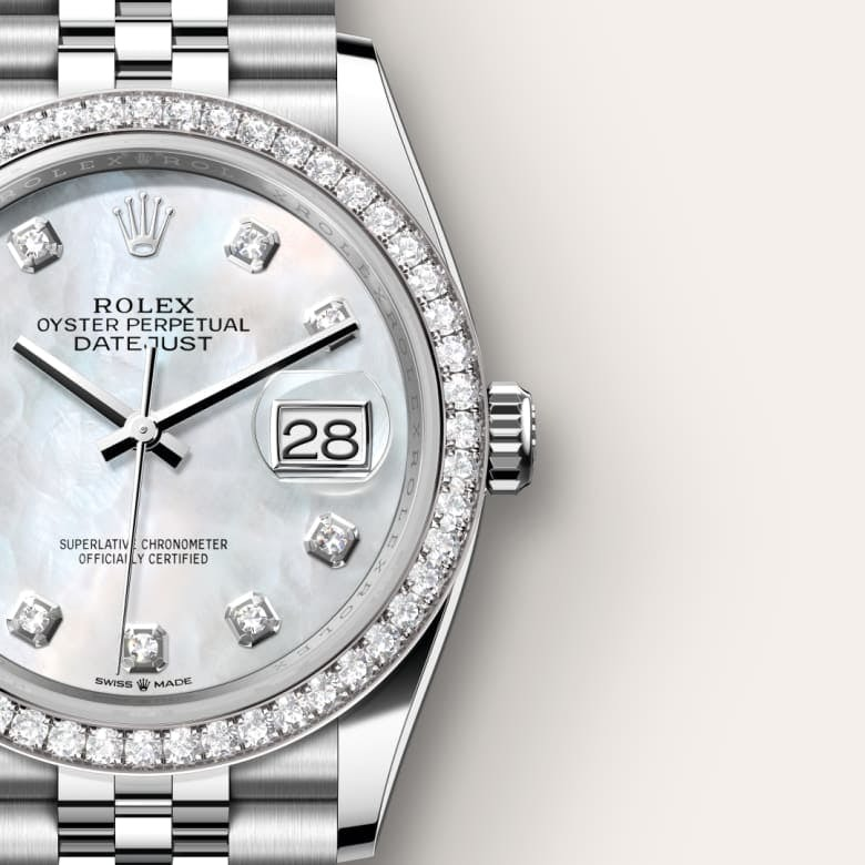 Rolex Datejust 36 Oyster, 36 mm, Oystersteel, white gold and diamonds