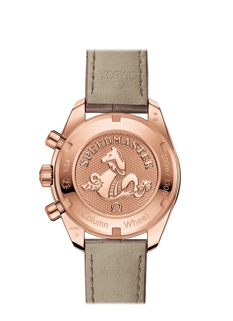 Speedmaster 38 38 mm, Sedna™ gold on leather strap