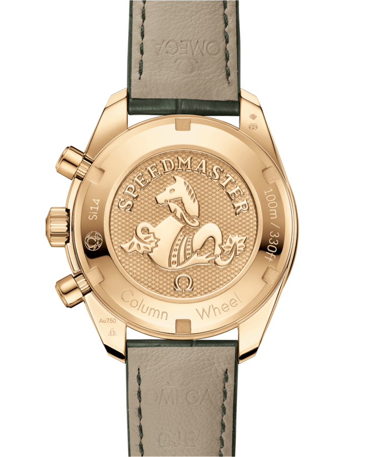 Speedmaster 38 38 mm, yellow gold on leather strap