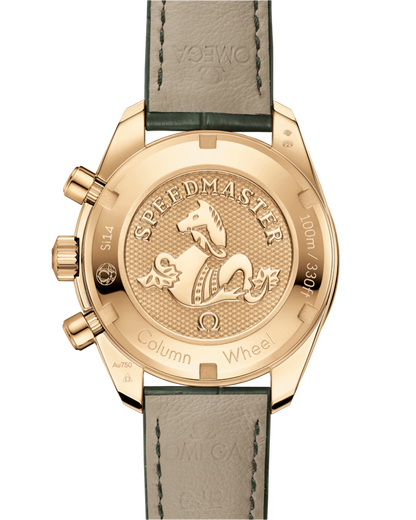 Speedmaster 38 38 mm, yellow gold on leather strap
