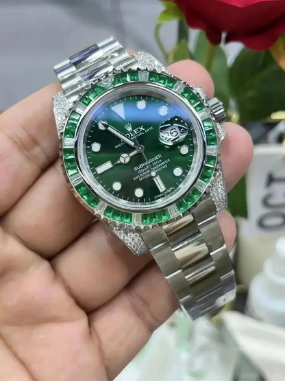Rolex Submariner Date, 18K White Gold Diamonds Emerald