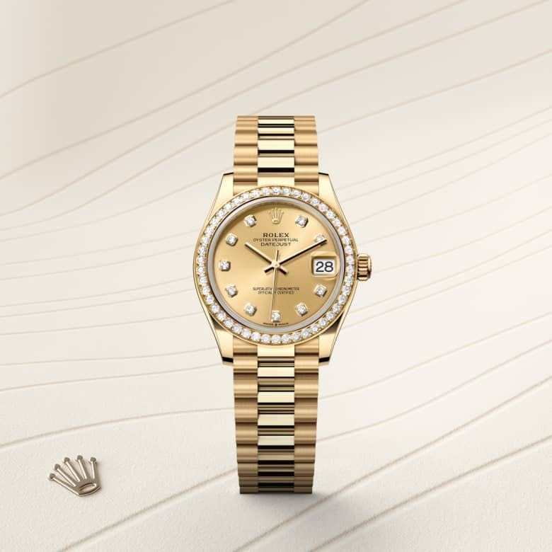 Rolex Datejust 31 Oyster, 31 mm, yellow gold and diamonds